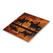 Carreau Western Sunset Horseback équitation silhouette cow (Côté)