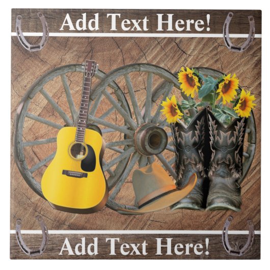 Carreau Western Wagon Wheel Guitar Cowboy bottes tournesol (Devant)