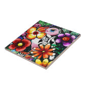 Carreau Whimsical Abstract Puffin Bird In Flowers (Côté)