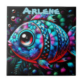 Carreau Whimsical Big-Eyed Fish Nautical Personalized (Devant)