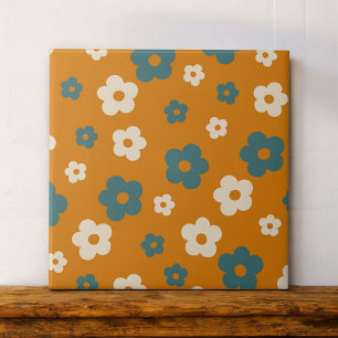 Carreau Whimsical Brown & Blue Floral Retro, Gai