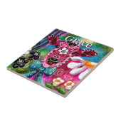 Carreau Whimsical Floral Cow Pink Teal Black Personalized (Côté)