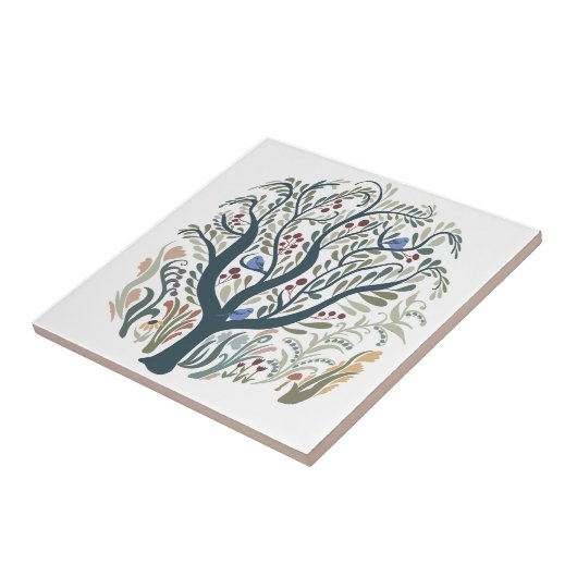 Carreau Whimsical Folk Art Forêt Tons Terre (Côté)