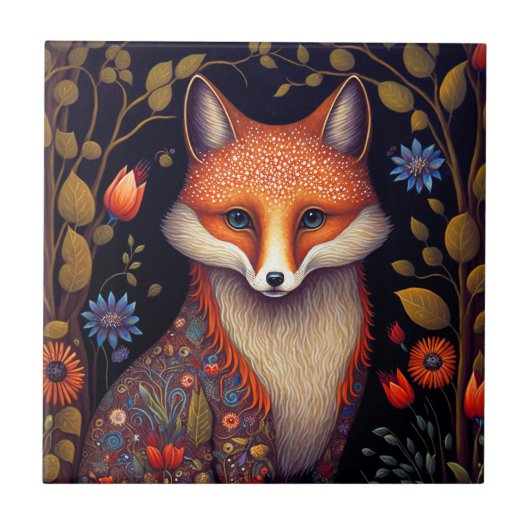 Carreau Whimsical Fox Woodland Imaginaire Art (Devant)