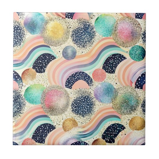 Carreau Whimsical Pastel Rainbow Waves & Parties scintilla (Devant)