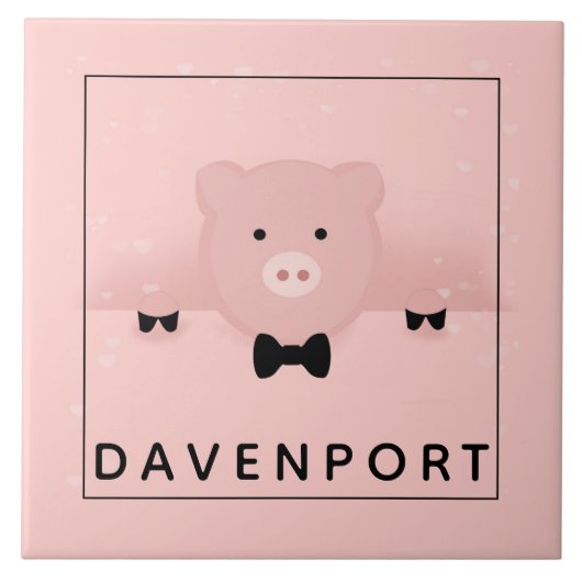 Carreau Whimsical pink pig cute Farm Animal (Devant)