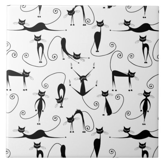 Carreau Whimsical Skinny Motif de chat noir (Devant)