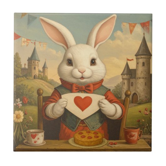Carreau Whimsical White Rabbit Hearts Enchanted Wonderland (Devant)