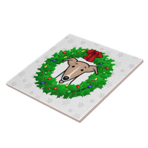 Carreau Whippet Wreath & Lights de Noël - Faune et blanc