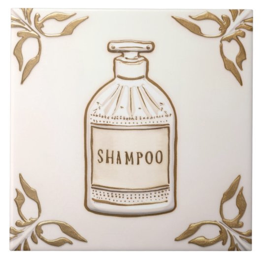 Carreau White Cream & Gold Shampoo Bottle Funny Bathroom (Devant)