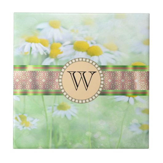 Carreau White Daisy's in Green Meadow Monogramme (Devant)