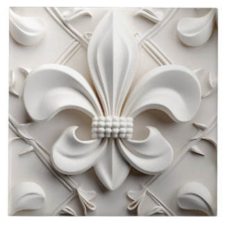 Carreau White Fleur De Lis Ceramic Tile