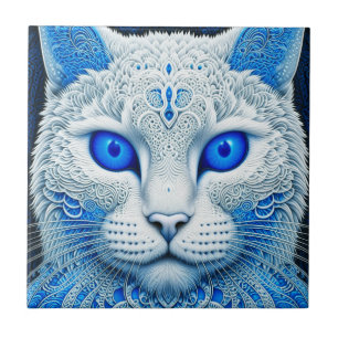 Carreau White Mystical Cat Ethereal AI Art