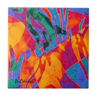 Carreau Wildly Colorful Abstract Art by PiCassieO