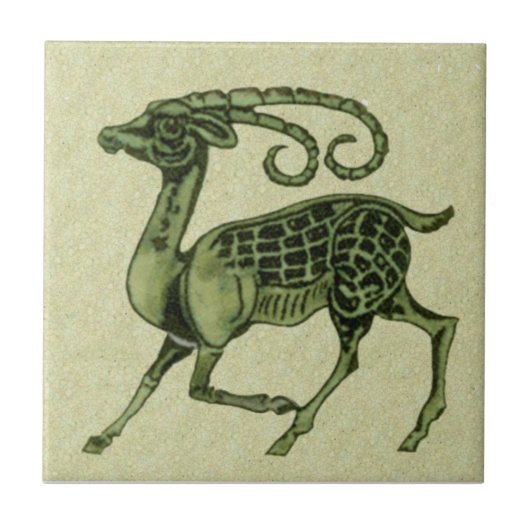 Carreau William De Morgan Green Antelope Repro Tile (Devant)