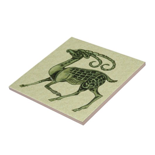 Carreau William De Morgan Green Antelope Repro Tile (Côté)