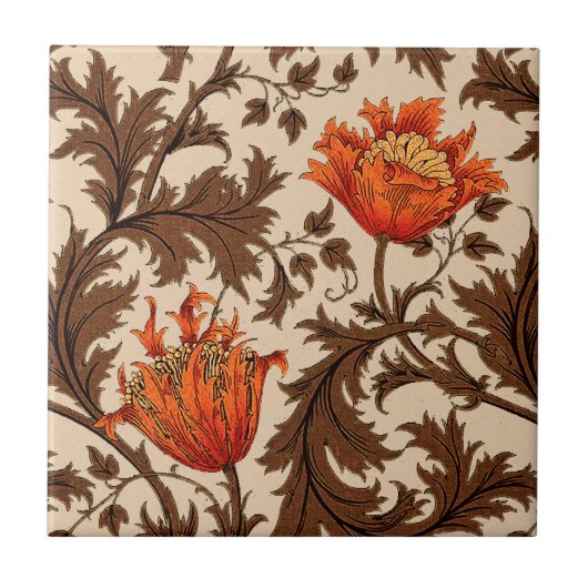 Carreau William Morris Anemone, beige, Brown et rouille (Devant)