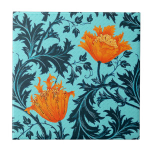 Carreau William Morris Anemone, Indigo Blue et Coral