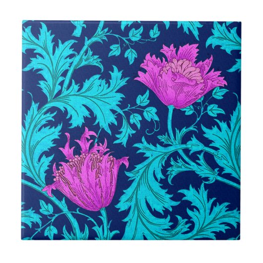 Carreau William Morris Anemone, Marine, Turquoise & Magent (Devant)