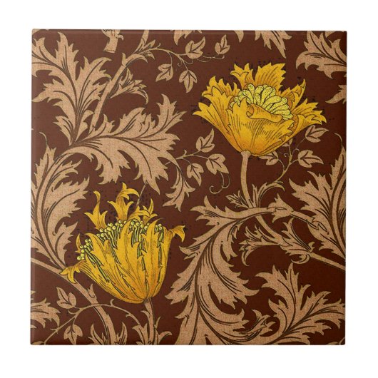 Carreau William Morris Anemone, or Brown et moutarde (Devant)