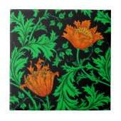 Carreau William Morris Anemone, orange, vert et noir (Devant)
