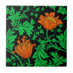 Carreau William Morris Anemone, orange, vert et noir