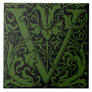 Carreau William Morris Art Nouveau Floral Lettre initiale 