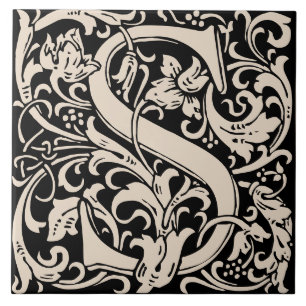 Carreau William Morris Art Nouveau Initial Vignes Lettre S