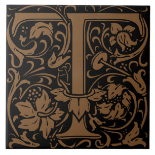 Carreau William Morris Art nouveau Initial Vignes Lettre T