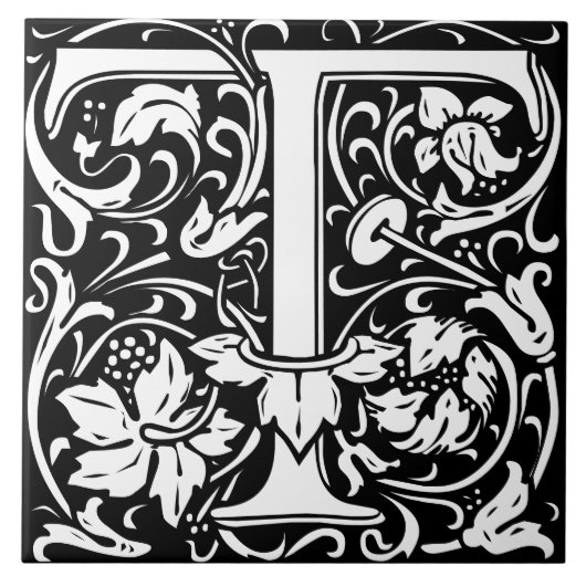 Carreau William Morris Art nouveau Initial Vignes Lettre T (Devant)