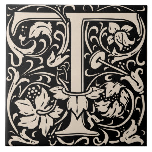 Carreau William Morris Art nouveau Initial Vignes Lettre T