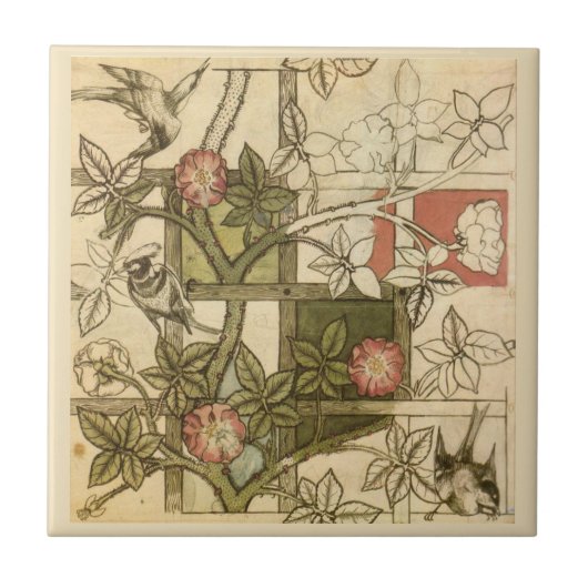 Carreau William * Morris Birds Trellis Vins Olive Beige (Devant)
