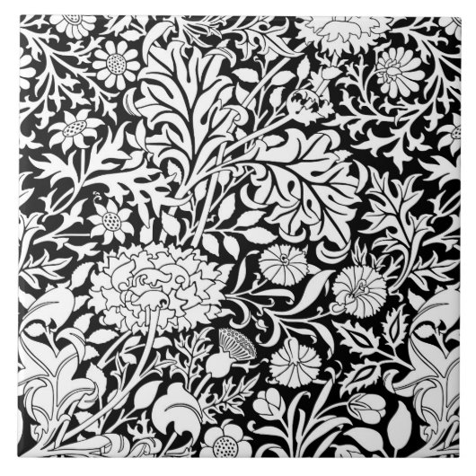 Carreau William Morris 'Cherwell' en noir et blanc (Devant)