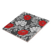 Carreau William Morris Chrysanthèmes, gris et rouge (Côté)