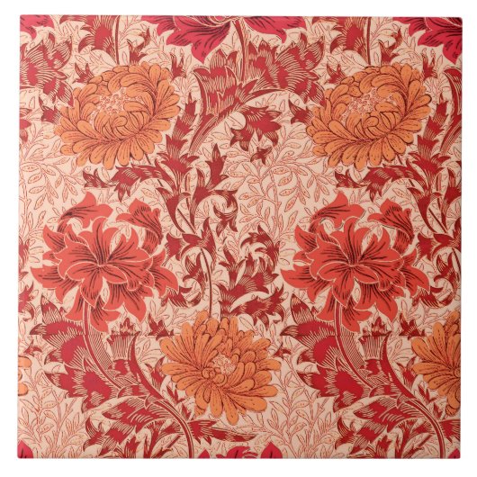 Carreau William Morris Chrysanthemums, Coral Orange (Devant)