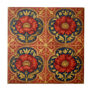 Carreau William Morris Coquelicots géométriques Floral Rou
