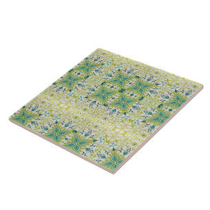 Carreau William Morris Fleurs florales Feuillage Vert Bleu