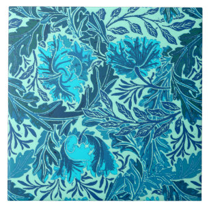 Carreau William Morris floral, bleu d'indigo et turquoise