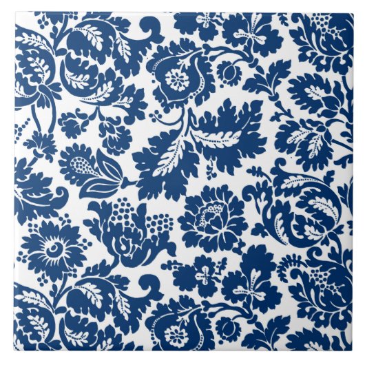 Carreau William Morris Floral Damask, bleu Cobalt sur blan (Devant)