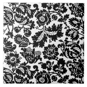 Carreau William Morris Floral Damask, noir sur blanc