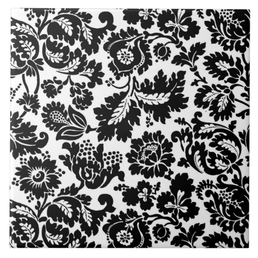 Carreau William Morris Floral Damask, noir sur blanc (Devant)