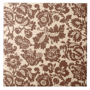 Carreau William Morris Floral Damask, Taupe Tan sur Beige