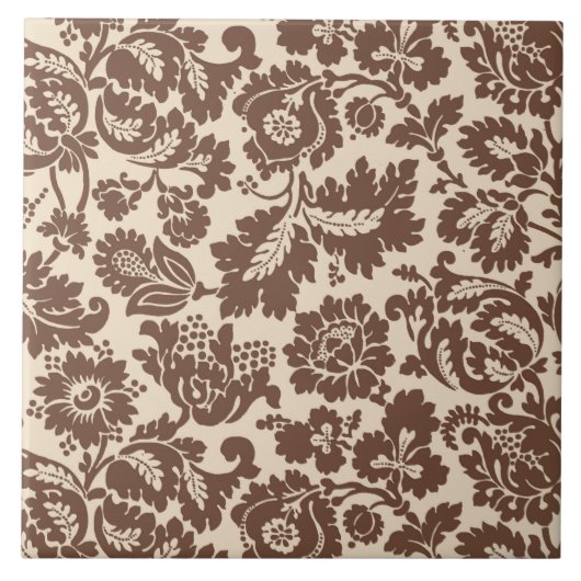 Carreau William Morris Floral Damask, Taupe Tan sur Beige (Devant)
