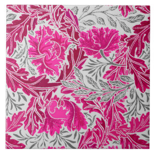 Carreau William Morris Floral, Fuchsia rose & gris / Grey
