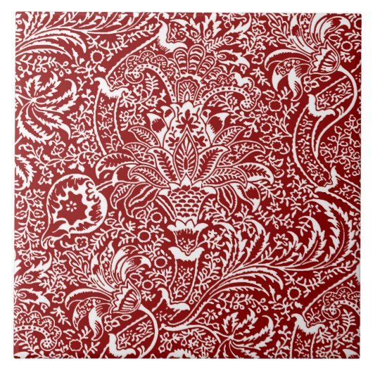 Carreau William Morris Indien, rouge foncé et blanc (Devant)
