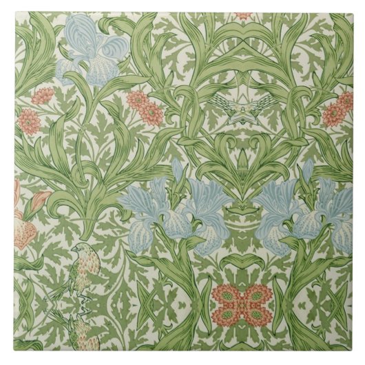Carreau William Morris Iris Fleurs Volages Oiseaux Bleus (Devant)