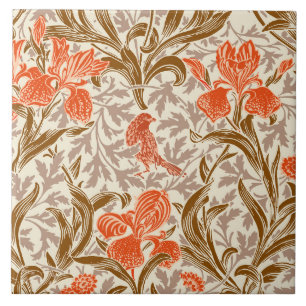 Carreau William Morris Irises, Coral Orange, Brown et beig