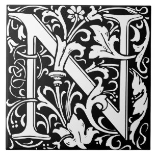 Carreau William Morris Lettre monogramme Art nouveau N