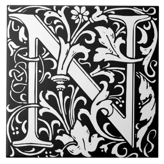 Carreau William Morris Lettre monogramme Art nouveau N (Devant)