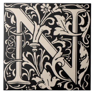 Carreau William Morris Lettre monogramme Art nouveau N